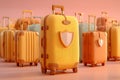 Vibrant Luggage Concept with Shield Emblem for Travel Insurance and Security Generative AI Royalty Free Stock Photo