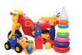 Brightly colored toys on a white background isolated.