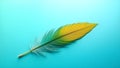 A brightly colored tropical bird feather resting on a turquoise surface Royalty Free Stock Photo