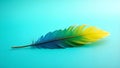 A brightly colored tropical bird feather resting on a turquoise surface Royalty Free Stock Photo