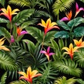 Brightly colored tropical plants adorn the black wall within a stunning Islamic mosque including an elaborate archway