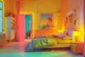 Brightly colored walls and a bed furnish the room, Implement a color-coded system for quick identification of different devices Royalty Free Stock Photo