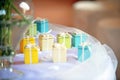 Brightly colorful little party favors on a table Royalty Free Stock Photo