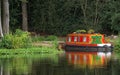 Brightly coloured canal boat, moored on River Wey, Surrey. Royalty Free Stock Photo