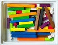 Colourful cuisenaire rods, stored in a box. Royalty Free Stock Photo