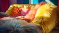Brightly Coloured Fur Yellow Couch: Unique And Futuristic 2 Seater Sofa Bed