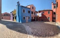 Brightly coloured houses at Burano, island in the Venetian Lagoon, Venice, Italy