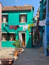 Brightly coloured houses at Burano, island in the Venetian Lagoon, Venice, Italy