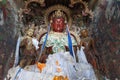 Brightly coloured statues of Tibetan deities inside the Buddhist Kumbum chorten in Gyantse in the Pelkor Chode Monastery