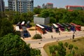 Brightly coloured tourist buses