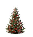 Brightly decorated Christmas tree isolated on white background Royalty Free Stock Photo