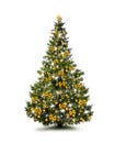 Brightly decorated Christmas tree isolated on white background Royalty Free Stock Photo