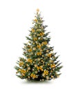 Brightly decorated Christmas tree isolated on white background Royalty Free Stock Photo