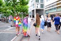 brightly dressed LGBTQ community in LGBT before pride parade, participants of international LGBTQ movement, cultural diversity,