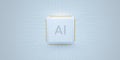 Brightly glowing AI chip on circuit board. Technology background. CPU processor on tech bg. Computer microchip on Royalty Free Stock Photo