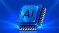 Brightly glowing AI computer chip. Technology concept. CPU processor. Computer microchip. Royalty Free Stock Photo