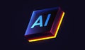 Brightly glowing glass AI chip. Technology concept. CPU processor. Glass computer microchip.