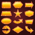 Brightly golden glowing retro cinema neon sign