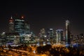 Lit city buildings illuminated in the night time, creating a stunning skyline, Perth Royalty Free Stock Photo