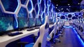 Professional Gaming Cafe Room With Powerful Computers and Blue Chairs for Competitive Play in a Cyber Sport Arena Royalty Free Stock Photo