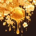 Brightly lit honeycomb icon with honey dripping down, perfect for advertisements or promotions. Royalty Free Stock Photo