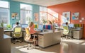 A Brightly Lit Modern Office Features Four people Porking at Desks Royalty Free Stock Photo