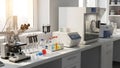 Modern Science Laboratory with Microscope, Incubator, and Test Tubes Royalty Free Stock Photo