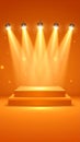 Orange light box with platform and side soft spotlights. Bright vector design templat Royalty Free Stock Photo