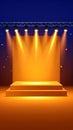 Orange light box with platform and side soft spotlights. Bright vector design templat Royalty Free Stock Photo