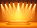 Orange light box with platform and side soft spotlights. Bright vector design templat Royalty Free Stock Photo