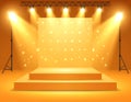 Orange light box with platform and side soft spotlights. Bright vector design templat Royalty Free Stock Photo