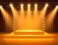 Orange light box with platform and side soft spotlights. Bright vector design templat Royalty Free Stock Photo