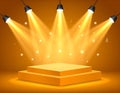 Orange light box with platform and side soft spotlights. Bright vector design templat Royalty Free Stock Photo