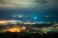 Brightly lit Taipei city night scene with dynamic clouds in the sky. Royalty Free Stock Photo