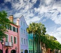 Brightly painted homes known as Rainbow Row on East Bay St in Charleston SC Royalty Free Stock Photo