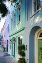 Brightly painted homes known as Rainbow Row on East Bay St in Charleston SC