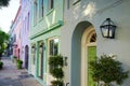 Brightly painted homes known as Rainbow Row on East Bay St in Charleston South Carolina Royalty Free Stock Photo