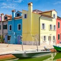 Colorful houses and canals on the island of Burano near Venice