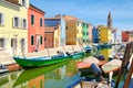 Colorful houses and canals on the island of Burano near Venice