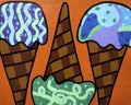 Brightly painted ice cream cones