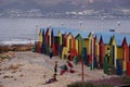 Bright rainbow coloured beach huts at Muizenberg, South Africa Royalty Free Stock Photo