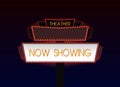 Brightly theater glowing retro cinema neon sign