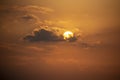 Brightly Yellow Sun on the Orange Sky With Clouds at Golden Hour Natue Background Sunrise Royalty Free Stock Photo