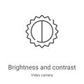 brightness and contrast icon vector from video camera collection. Thin line brightness and contrast outline icon vector
