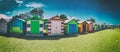 Brighton Beach, Australia - September 7, 2018: Brighton Beach colorful wooden cabins on a sunny day, panoramic view Royalty Free Stock Photo