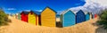 Brighton Beach colorful wooden cabins, panoramic view. Victoria - Australia Royalty Free Stock Photo