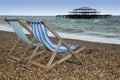 Brighton beach deckchairs west pier sussex england Royalty Free Stock Photo