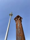 Brighton beach viewing tower and rusted remains of old pier Royalty Free Stock Photo