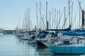 Brighton, England. Boats, yachts, and fishing boats moored at Brighton Marina docs Royalty Free Stock Photo