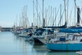 Brighton, England. Boats, yachts, and fishing boats moored at Brighton Marina docs Royalty Free Stock Photo